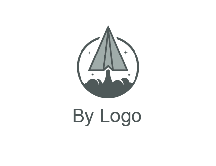 paper plane with smoke and stars in circle