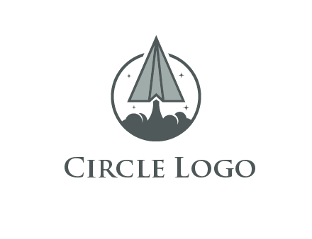 paper plane with smoke and stars in circle