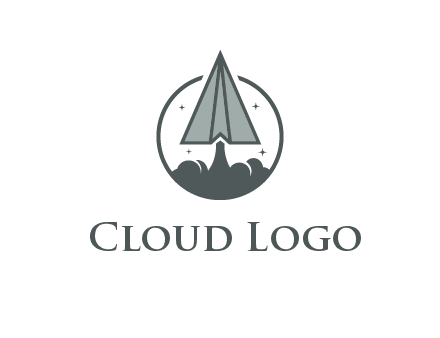 paper plane with smoke and stars in circle
