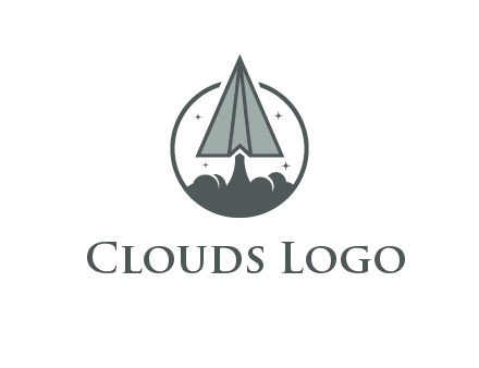 paper plane with smoke and stars in circle