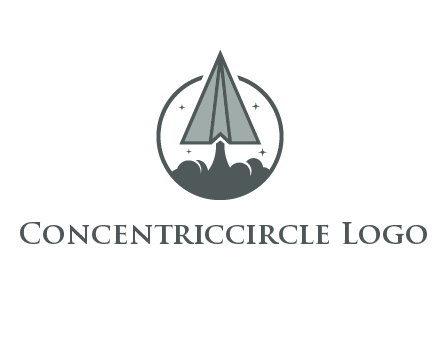 paper plane with smoke and stars in circle