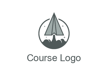 paper plane with smoke and stars in circle
