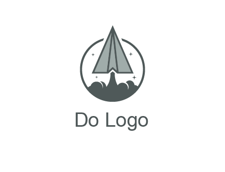 paper plane with smoke and stars in circle