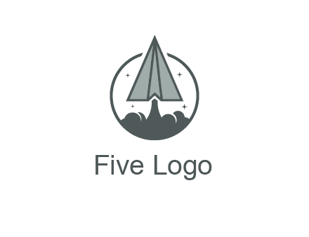 paper plane with smoke and stars in circle
