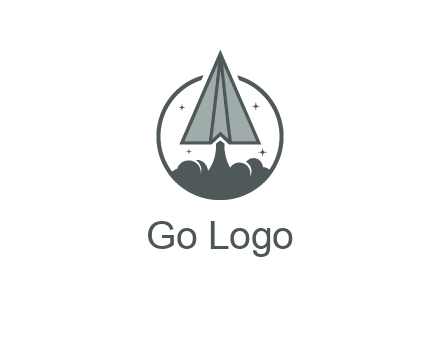 paper plane with smoke and stars in circle