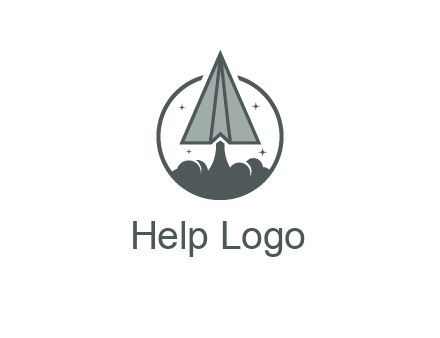 paper plane with smoke and stars in circle