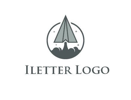 paper plane with smoke and stars in circle