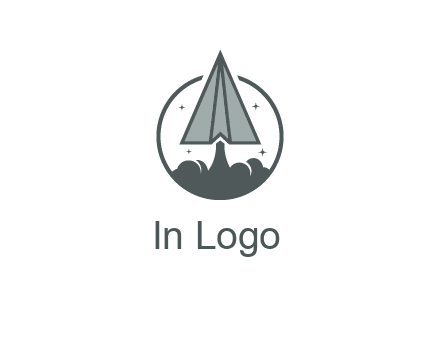 paper plane with smoke and stars in circle