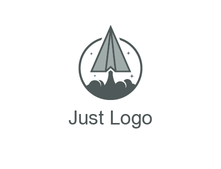 paper plane with smoke and stars in circle