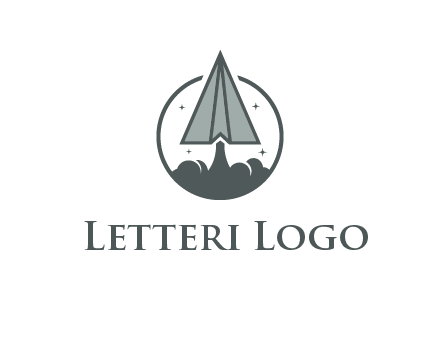 paper plane with smoke and stars in circle