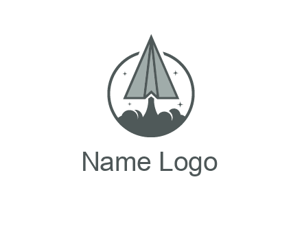 paper plane with smoke and stars in circle