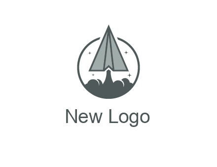 paper plane with smoke and stars in circle