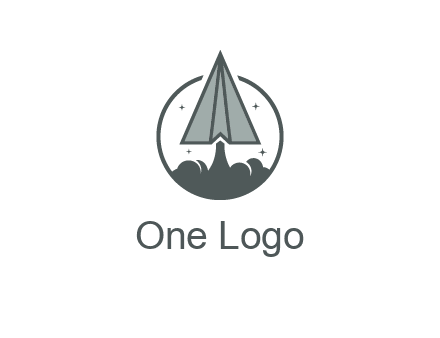 paper plane with smoke and stars in circle