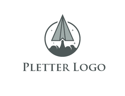 paper plane with smoke and stars in circle