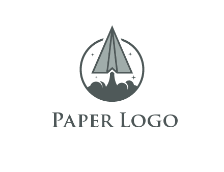 paper plane with smoke and stars in circle
