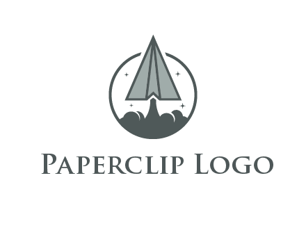 paper plane with smoke and stars in circle
