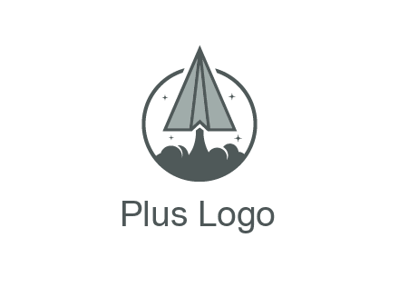 paper plane with smoke and stars in circle