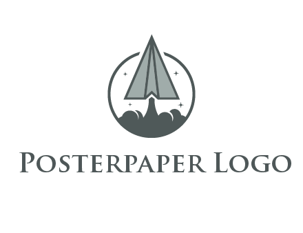 paper plane with smoke and stars in circle