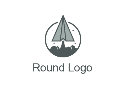 paper plane with smoke and stars in circle