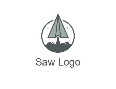 paper plane with smoke and stars in circle