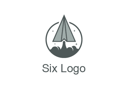 paper plane with smoke and stars in circle