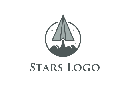 paper plane with smoke and stars in circle