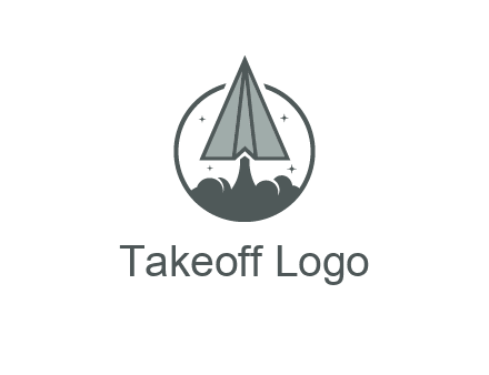 paper plane with smoke and stars in circle