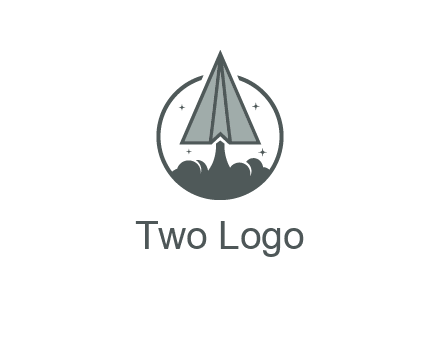 paper plane with smoke and stars in circle