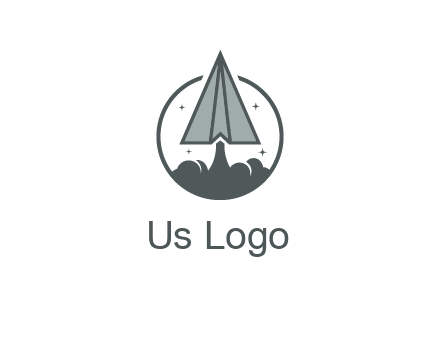 paper plane with smoke and stars in circle