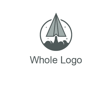 paper plane with smoke and stars in circle