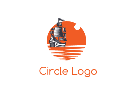 sailing ship in abstract sea within circle