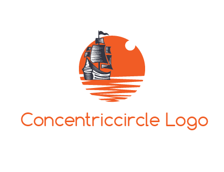 sailing ship in abstract sea within circle