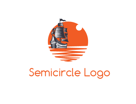 sailing ship in abstract sea within circle