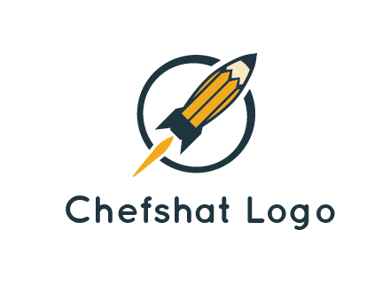 pencil forming rocket with flame in circle