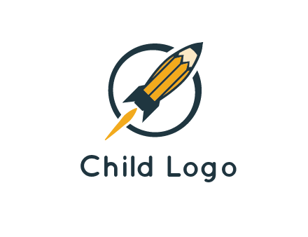 pencil forming rocket with flame in circle
