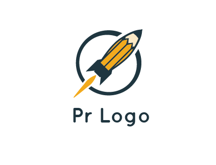 pencil forming rocket with flame in circle