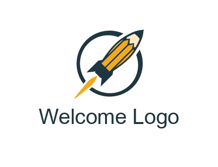 pencil forming rocket with flame in circle