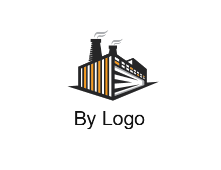 3D factory with steams from chimney