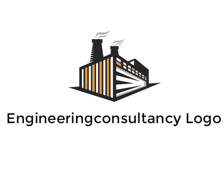 3D factory with steams from chimney
