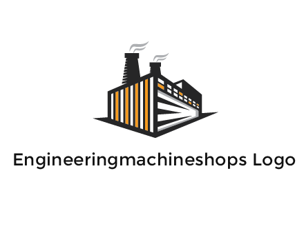 3D factory with steams from chimney