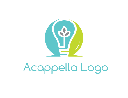 negative spacing line art bulb in circle with leaves