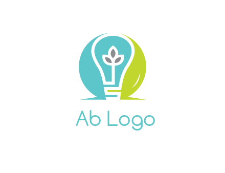 negative spacing line art bulb in circle with leaves