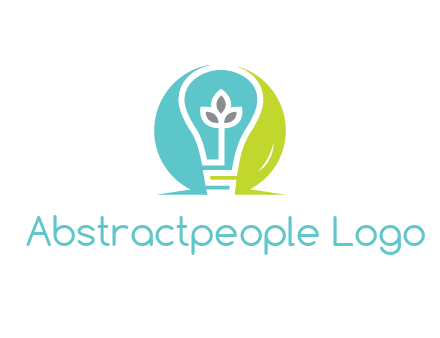negative spacing line art bulb in circle with leaves