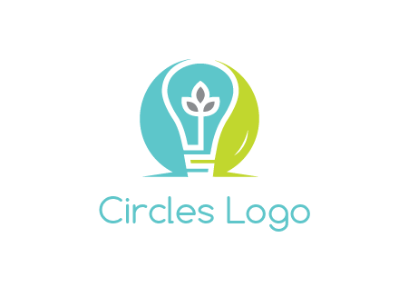 negative spacing line art bulb in circle with leaves
