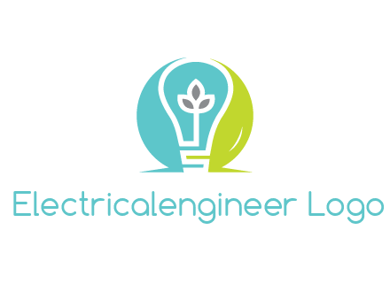 negative spacing line art bulb in circle with leaves