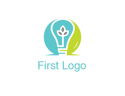 negative spacing line art bulb in circle with leaves