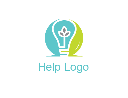 negative spacing line art bulb in circle with leaves