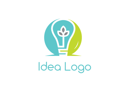 negative spacing line art bulb in circle with leaves