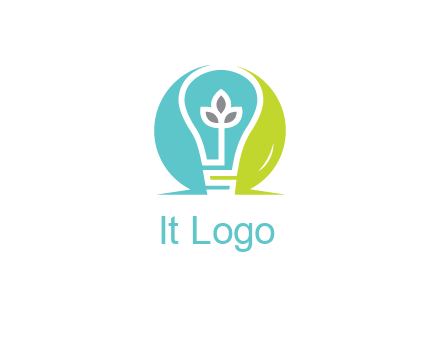 negative spacing line art bulb in circle with leaves