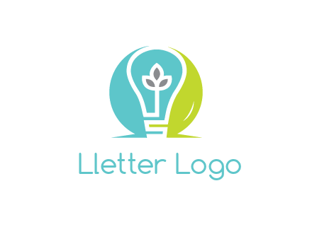 negative spacing line art bulb in circle with leaves